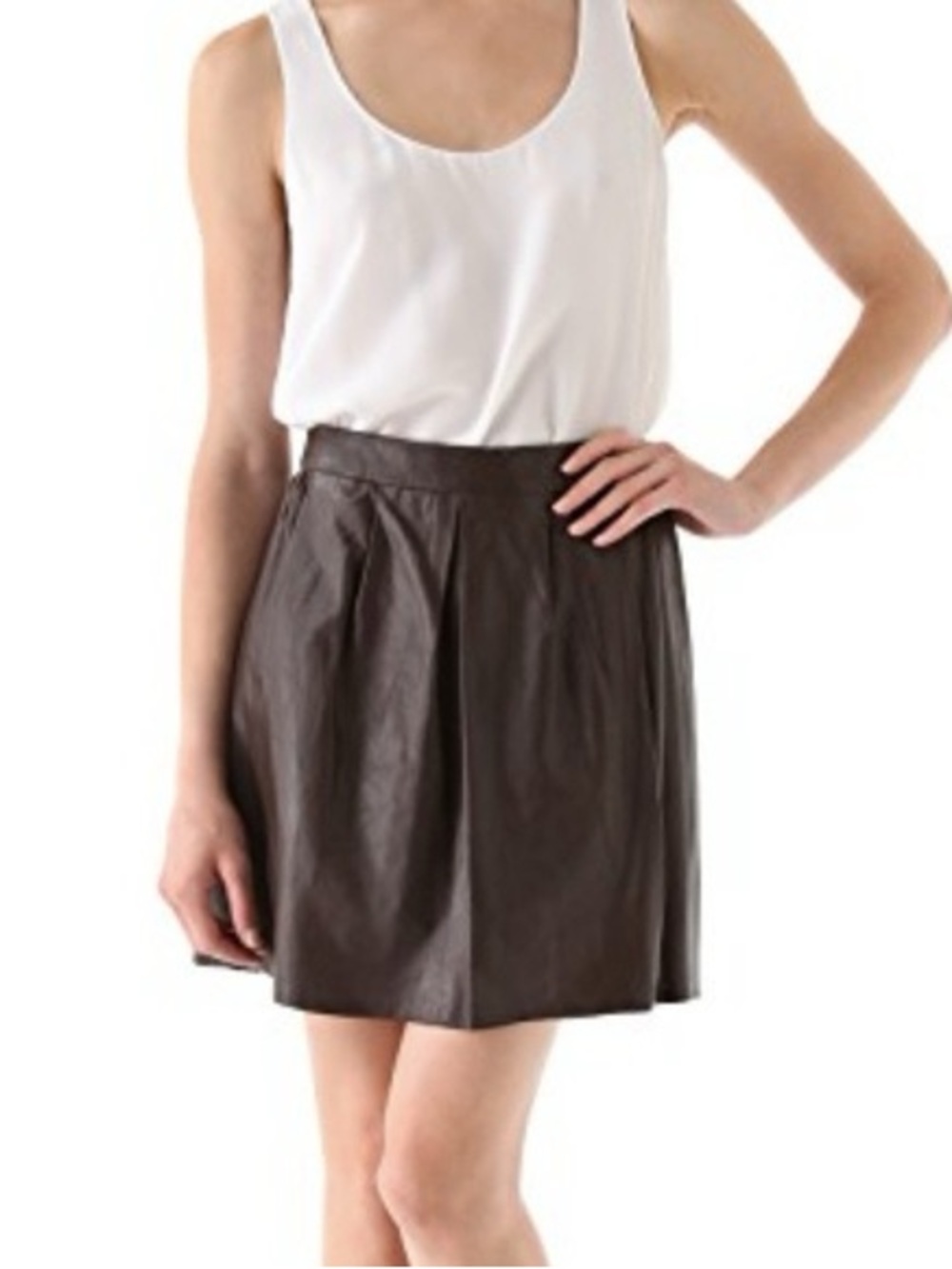 Vince Brown Leather Circle Skirt Size Small